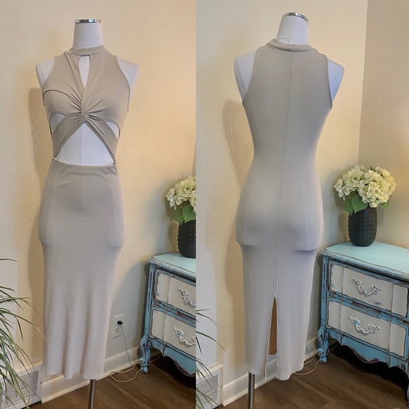 NWT Endless Blu Tank T-Shirt Cut Out Midi Dress, Cream, Large - Picture 4 of 6